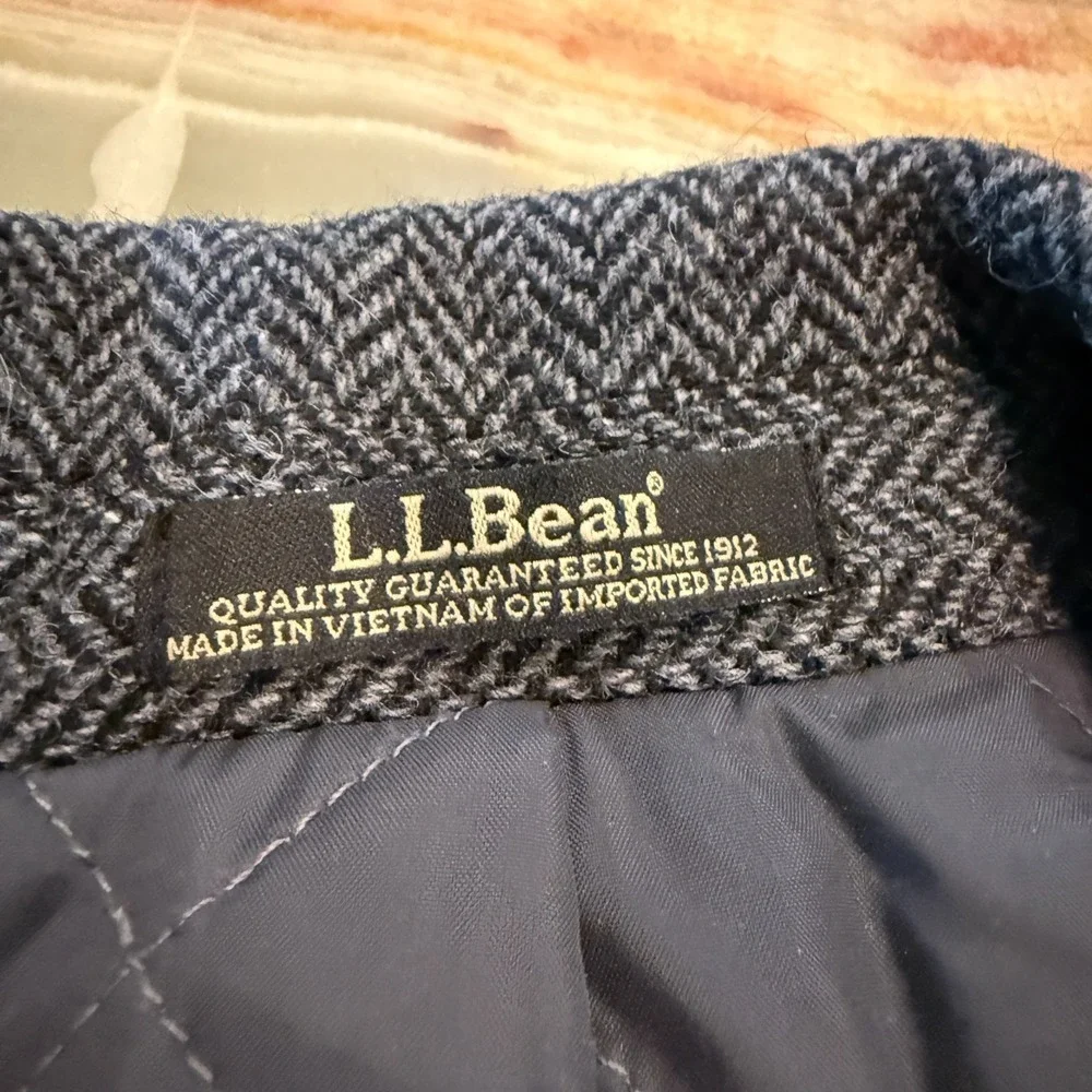L.L.Bean Blazer‎ Jacket Mens Gray Herringbone Single Breasted Notch Lapel 46T